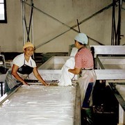 Hier wordt natuurrubber gemaakt uit de latex die afgetapt wordt van rubberbomen. In de herrie van spoel- en persmachines (op één ervan zie ik het jaartal 1926 staan) zwoegt een dozijn mannen en vrouwen.